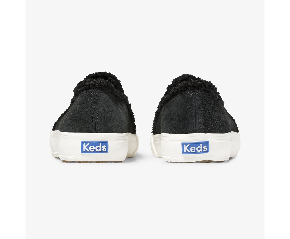 Slip Ons Keds Mujer Negros - Double Decker Suede Faux Shearling - 3246-VZFEH